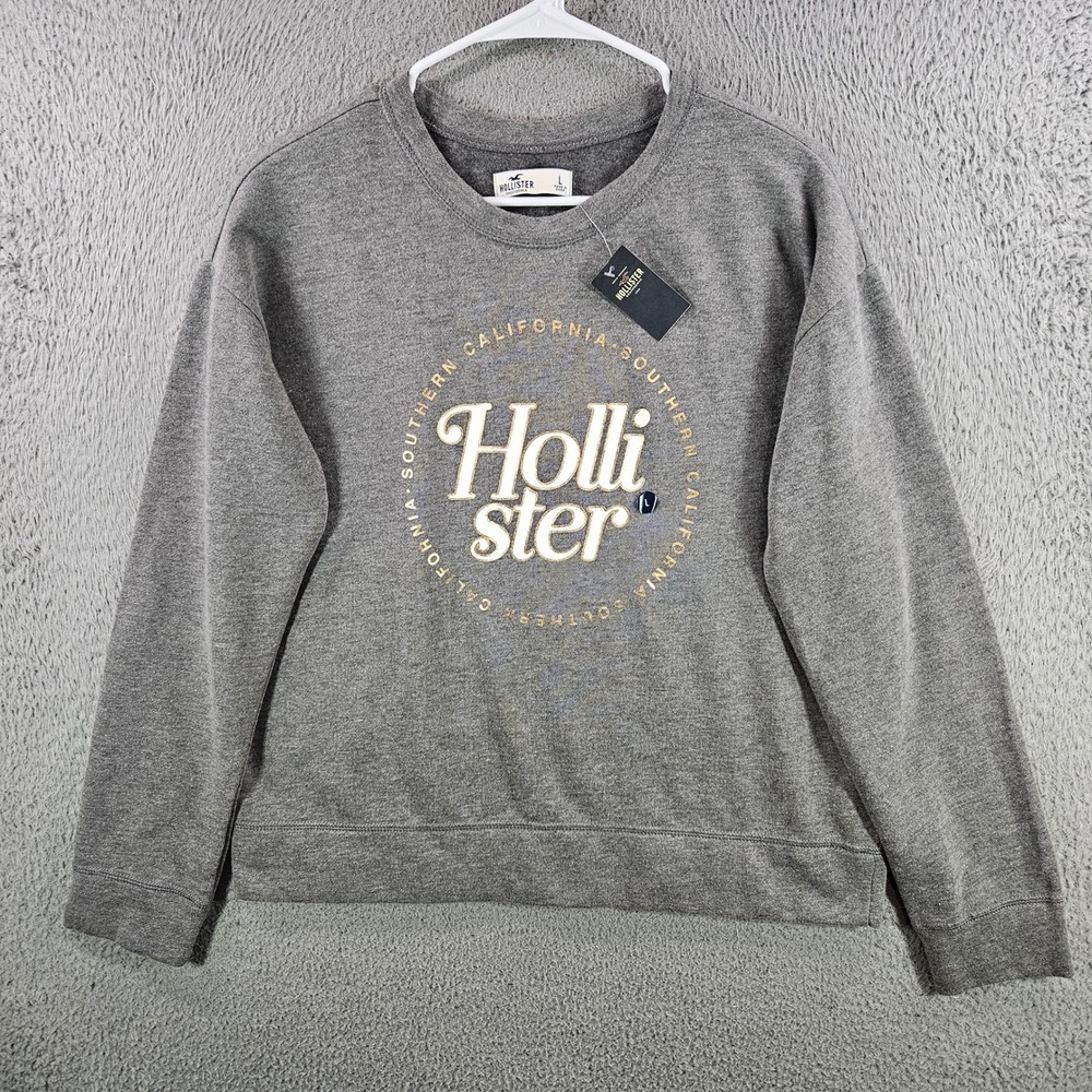 Hollister California Graphic Sweatshirt‎ Womens Large Gray Crewneck Pullover NEW